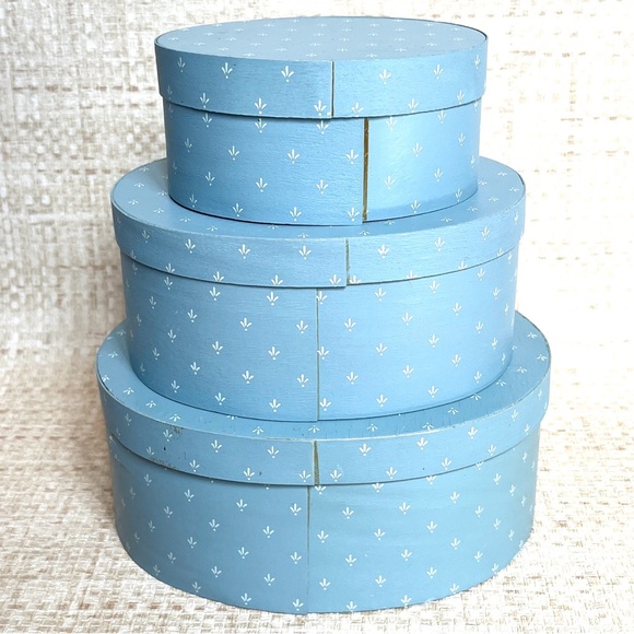 Painted Nesting Box Set Vintage Oval Boxes Vanity Storage Gift - Picture 2 of 7